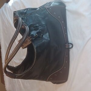 Babila Western Studded  Two Tone  Brown 100% Leather Handbag  Anti‎ Theft